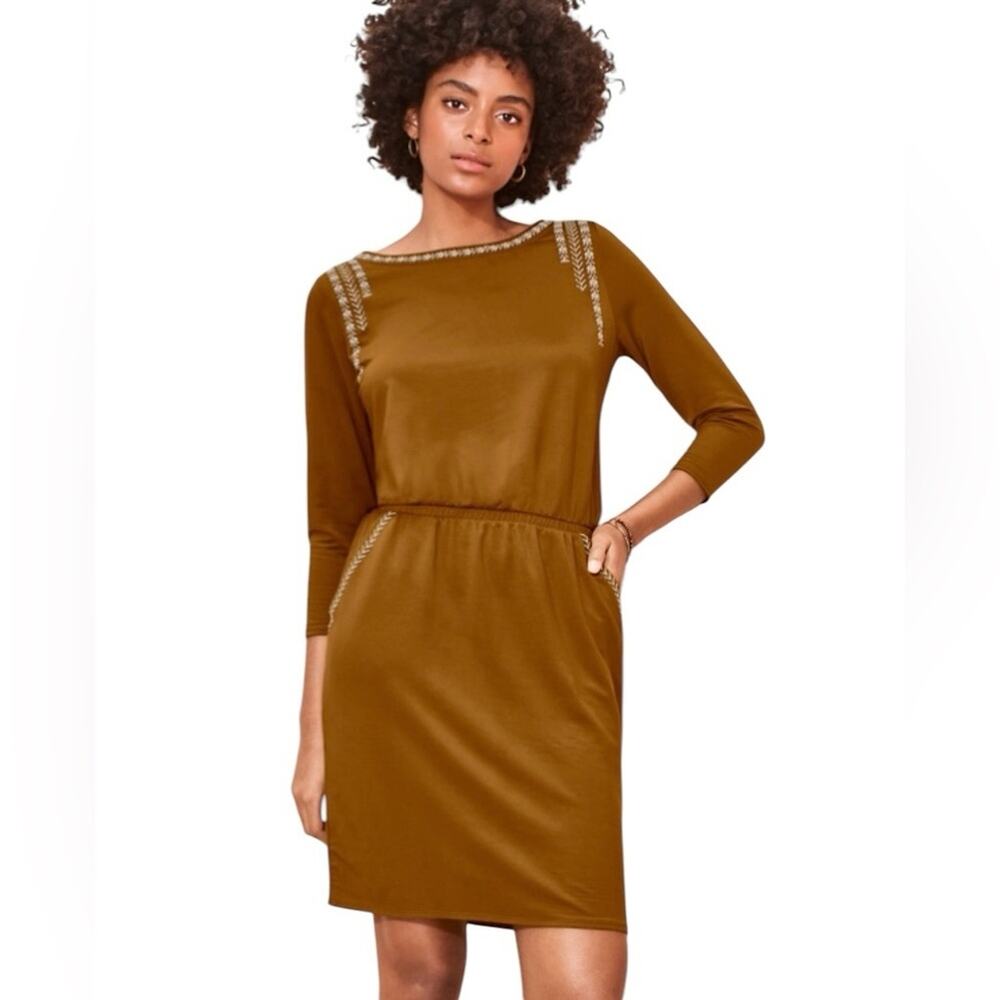 Garnet Hill Boho Embroidered Jersey Knit Dress Size XL Cocoa and White